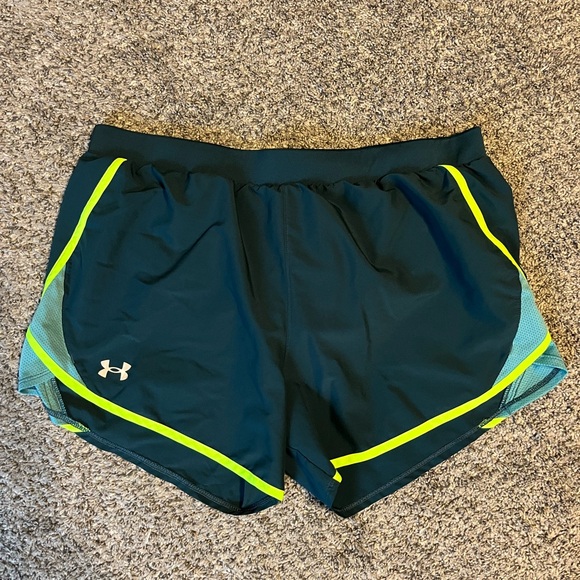 Under Armour Women's Blue and Lime Green Athletic Shorts - Picture 1 of 4